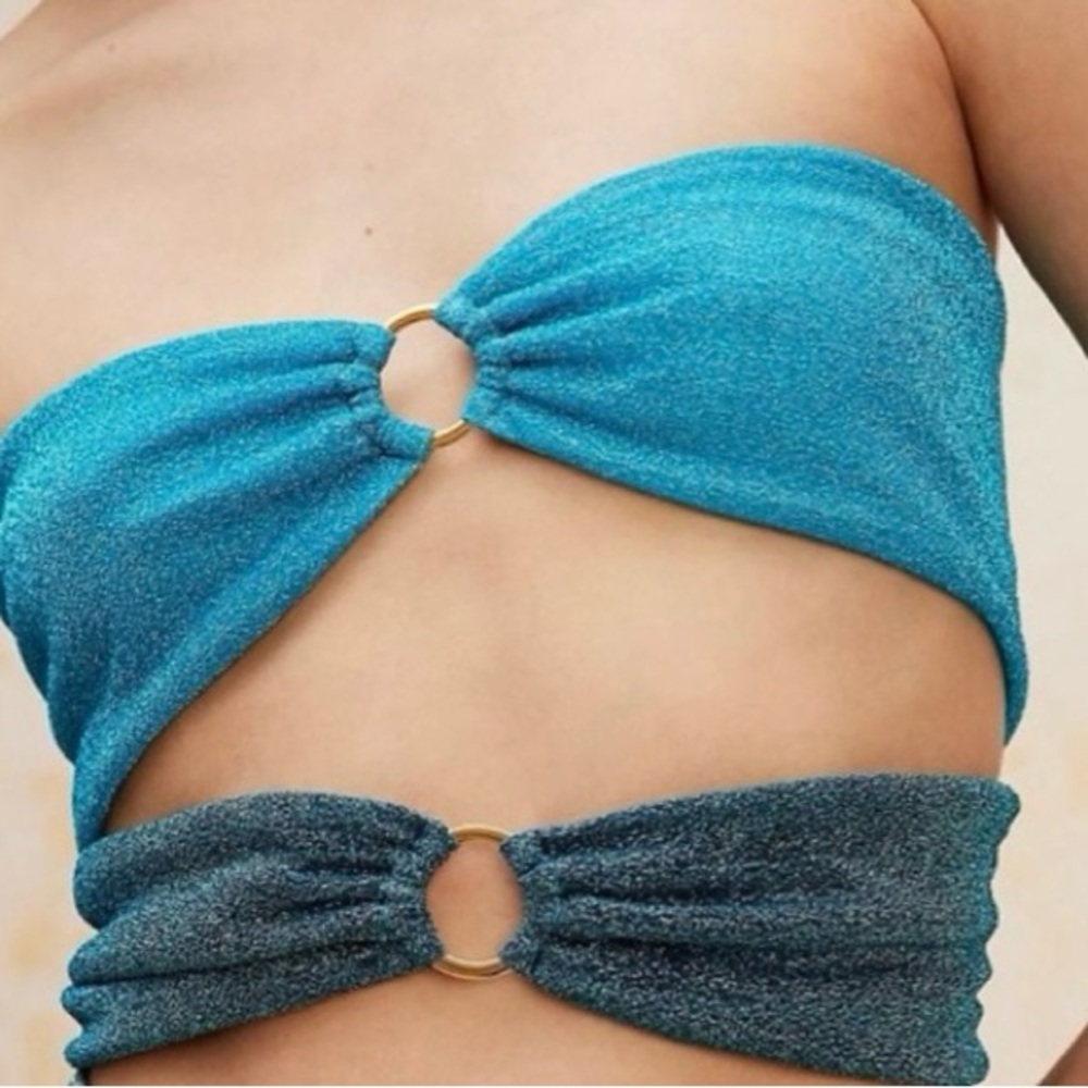NWT Babobab Blue Strapless Top with Gold Rings L G36